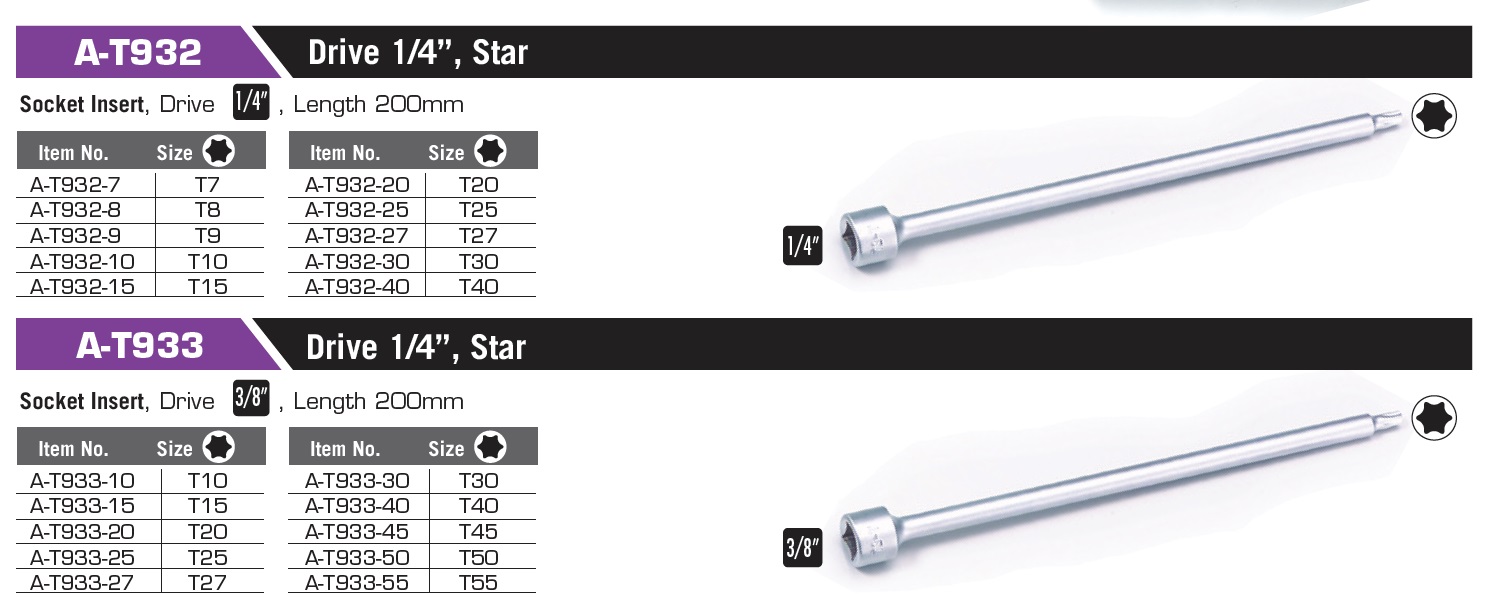 A-T932/A-T933 Drive 1/4”, Star